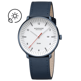 Doppio Solar, Blaues Veganes Apfelleder, 41 mm, Frontansicht