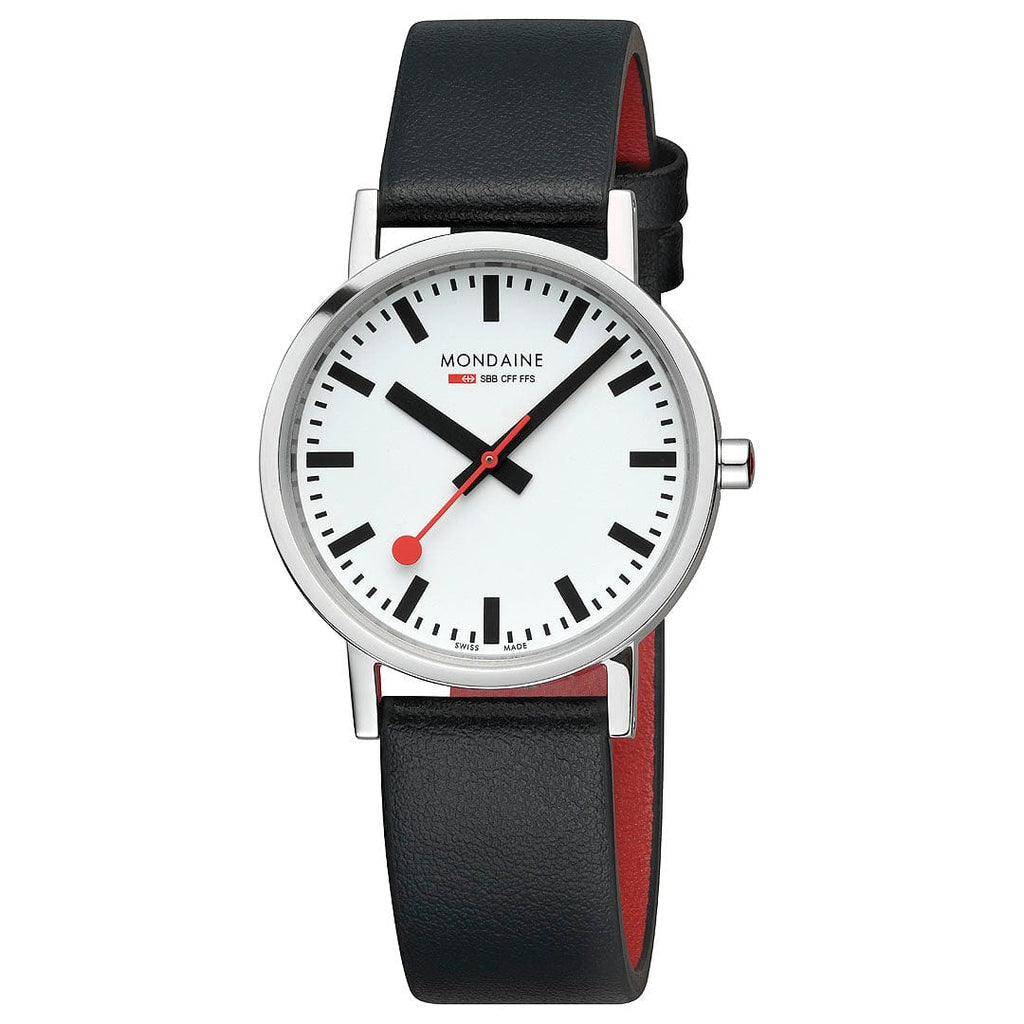 Classic, Schwarzes Veganes Traubenleder, 36 mm – Mondaine Schweiz