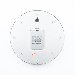 Table clock, 250mm, stop2go WiFi Clock, MSM.25S11, view of the back of the clock with SBB logo