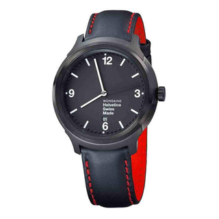 Discontinued I Helvetica Bold, 43mm, schwarze Lederarmbanduhr, MH1.B1221.LB