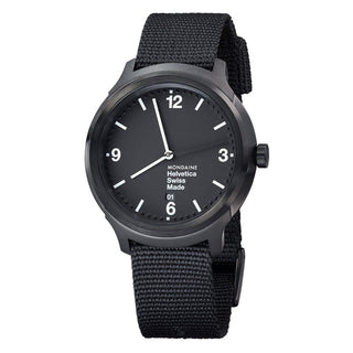 Discontinued I Helvetica Bold, 43mm, schwarze Uhr, Nylonband, MH1.B1221.NB