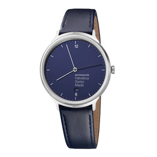 Discontinued I Helvetica Light,  38mm, blaue Lederarmbanduhr, MH1.L2240.LD
