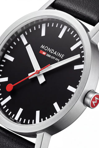 Classic Black Dial, Schwarzes Veganes Traubenleder, 40 mm, Detailansicht des Zifferblatts