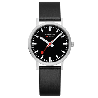 Classic Black Dial, Schwarzes Veganes Traubenleder, 36 mm, Frontansicht