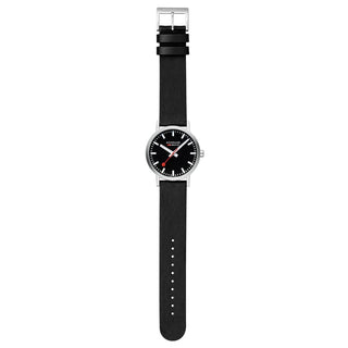 Classic Black Dial, Schwarzes Veganes Traubenleder, 40 mm, Frontansicht mit Armband