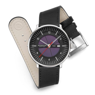 Doppio Solar Skeleton, Schwarzes Veganes Traubenleder, 41 mm