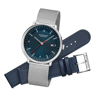 Doppio, Blaues Veganes Apfelleder, 41 mm, Frontansicht