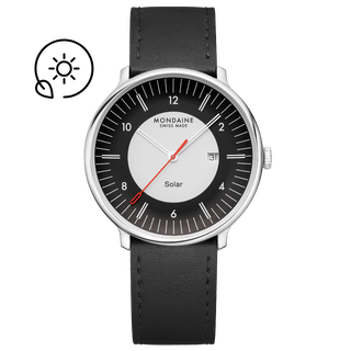 Doppio Solar, Schwarzes Veganes Traubenleder, 41 mm, Frontansicht