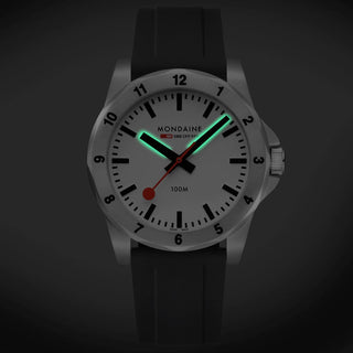 Numeri, Schwarzes Silicon, 42 mm, Nachtansicht mit Super-LumiNova