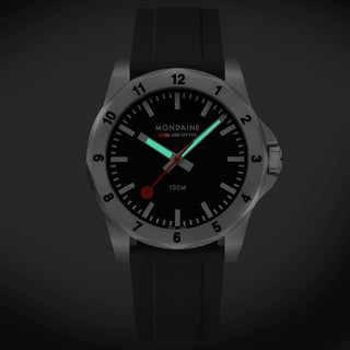 Numeri, Schwarzes Silicon, 42 mm, Nachtansicht mit Super-LumiNova