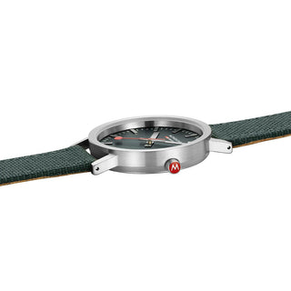 Classic, 36 mm, Waldgrünes Uhr, A660.30314.60SBF, Detailansicht der roten Krone und des Textilarmband