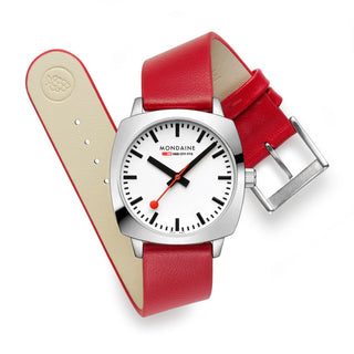 Cushion, 31 mm, Rotes veganes Traubenleder Uhr, MSL.31110.LCV, Vorderansicht des Armbands