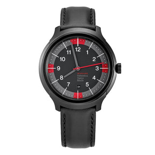 Discontinued I Helvetica Bold, 34mm, schwarze Lederarmbanduhr, MH1.B1222.LB