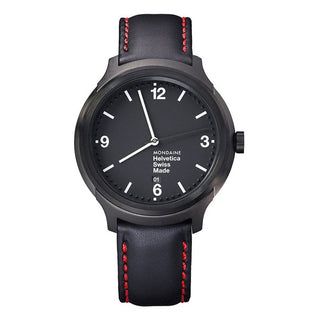 Discontinued I Helvetica Bold, 43mm, schwarze Lederarmbanduhr, MH1.B1221.LB