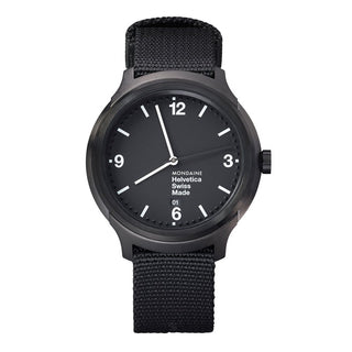 Discontinued I Helvetica Bold, 43mm, schwarze Uhr, Nylonband, MH1.B1221.NB