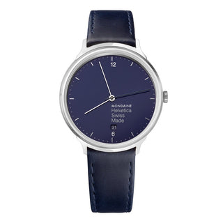 Discontinued I Helvetica Light,  38mm, blaue Lederarmbanduhr, MH1.L2240.LD